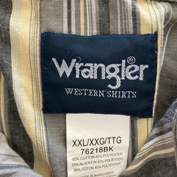 Wrangler Mens 2XL Western Shirt Gray Yellow Striped Short Sleeve Pearl Snap - Picture 2 of 6